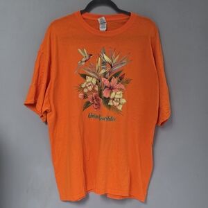 Gildan Heavy Cotton Antigua West Indies Tropical Souvenir T-Shirt 2XL Orange.